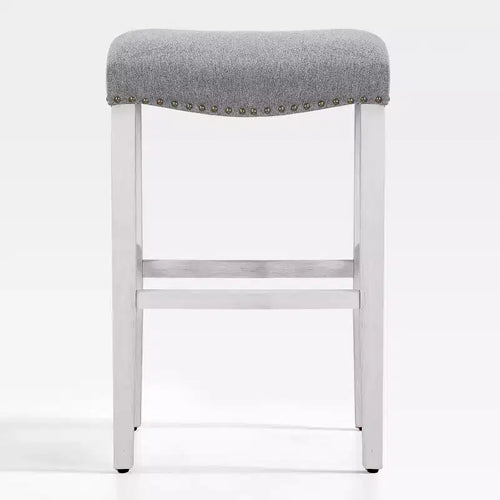 WestinTrends 29 Upholstered Backless Saddle Seat Bar Stool, Antique White/Gray