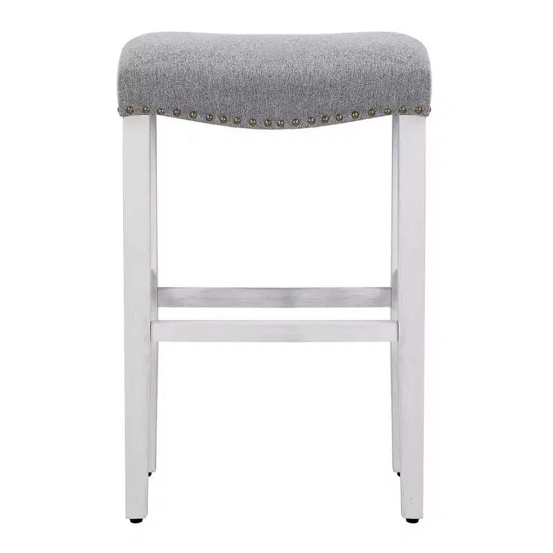 Tabouret de bar sans dossier avec assise rembourrée de 29 po, blanc antique/gris
