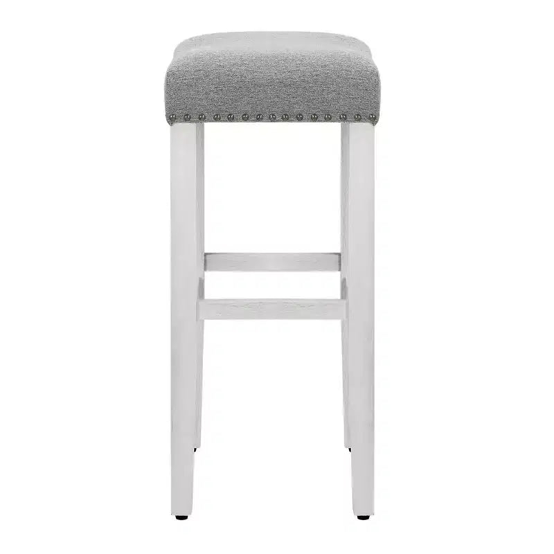 Tabouret de bar sans dossier avec assise rembourrée de 29 po, blanc antique/gris