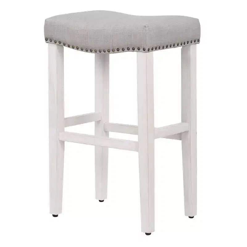 Tabouret de bar sans dossier avec assise rembourrée de 29 po, blanc antique/gris