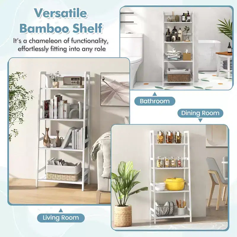 Étagère à livres en bambou à 4 niveaux, support de plantes, de fleurs, de rangement