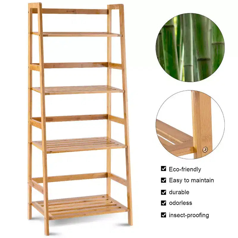 Étagère à livres en bambou à 4 niveaux, support de plantes, de fleurs, de rangement