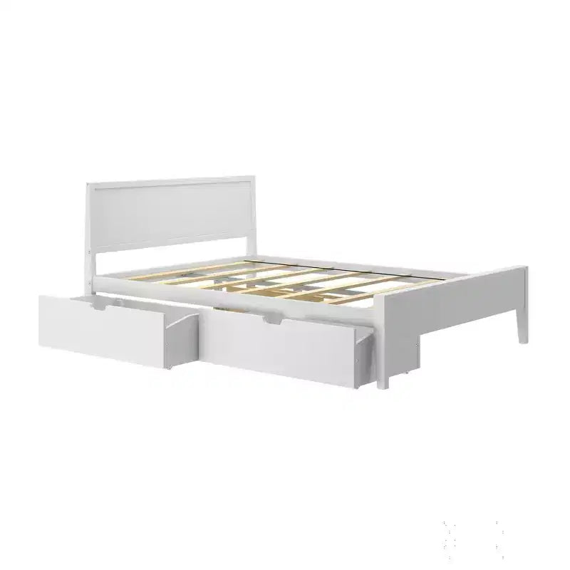 Lit Queen avec tiroirs de rangement, cadre de lit en bois massif avec tête de lit à panneaux, support à lattes en bois, pas besoin de sommier tapissier