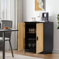 Meuble d'appoint noir 2 portes style bohème moderne avec lattes de bambou marron