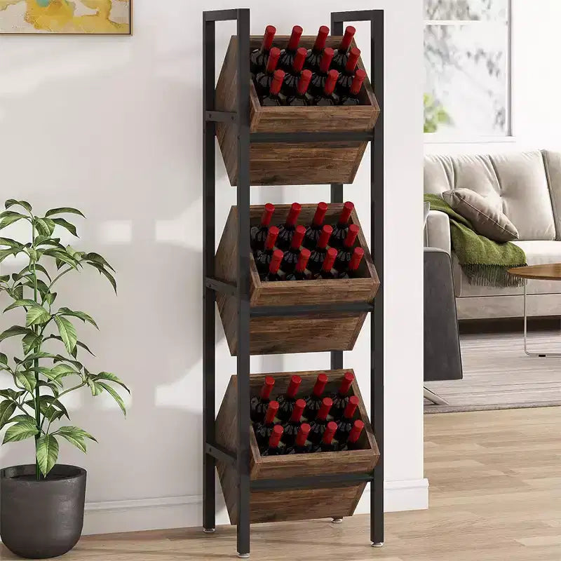 Range-bouteilles autoportant en bois à 3 niveaux, support de rangement pour spiritueux sans oscillation, organisateur de bouteilles d'alcool pour cuisine, cave