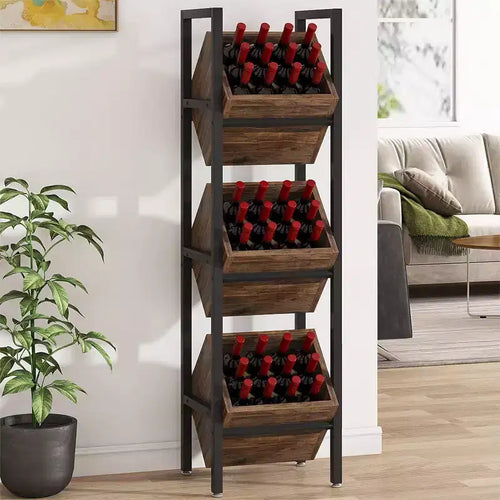 Range-bouteilles autoportant en bois à 3 niveaux, support de rangement pour spiritueux sans oscillation, organisateur de bouteilles d'alcool pour cuisine, cave
