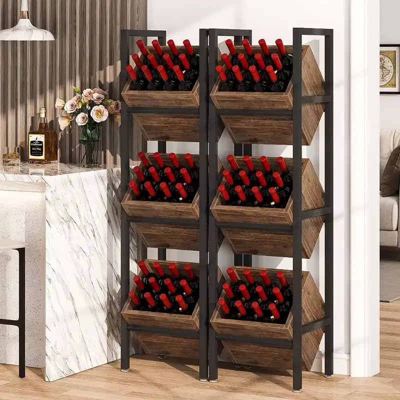 Range-bouteilles autoportant en bois à 3 niveaux, support de rangement pour spiritueux sans oscillation, organisateur de bouteilles d'alcool pour cuisine, cave