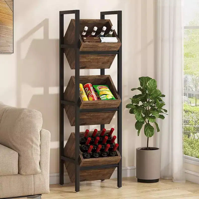 Range-bouteilles autoportant en bois à 3 niveaux, support de rangement pour spiritueux sans oscillation, organisateur de bouteilles d'alcool pour cuisine, cave