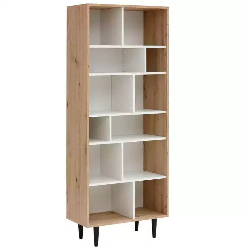 Étagère en bois à niveaux multiples, chêne et blanc