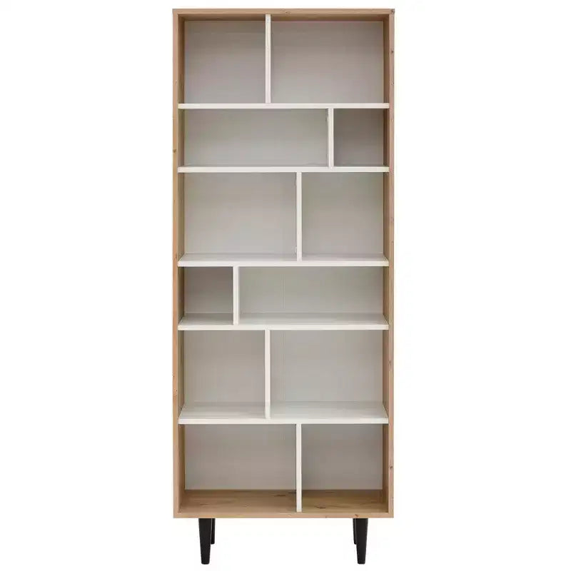 Étagère en bois à niveaux multiples, chêne et blanc