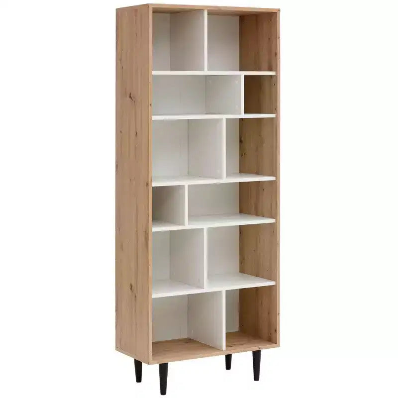 Étagère en bois à niveaux multiples, chêne et blanc