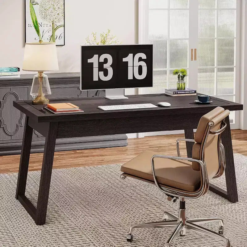 Bureau de direction pour bureau à domicile, bureau d'ordinateur en bois de 140 cm avec tiroir, table d'étude/d'écriture de style Mid-Century, mobilier de poste de travail