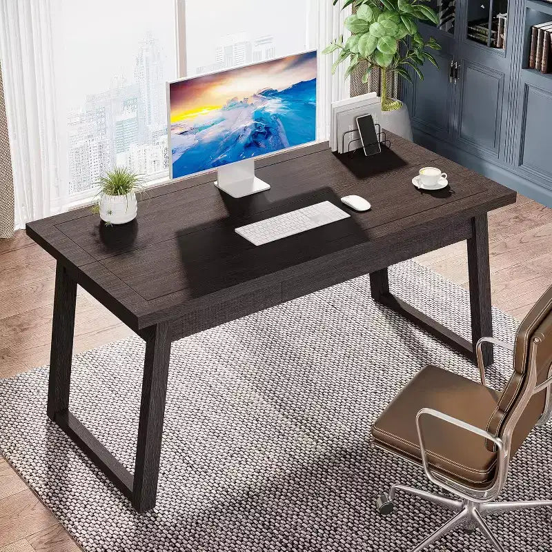 Bureau de direction pour bureau à domicile, bureau d'ordinateur en bois de 140 cm avec tiroir, table d'étude/d'écriture de style Mid-Century, mobilier de poste de travail