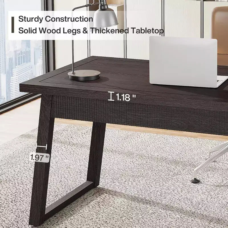 Bureau de direction pour bureau à domicile, bureau d'ordinateur en bois de 140 cm avec tiroir, table d'étude/d'écriture de style Mid-Century, mobilier de poste de travail