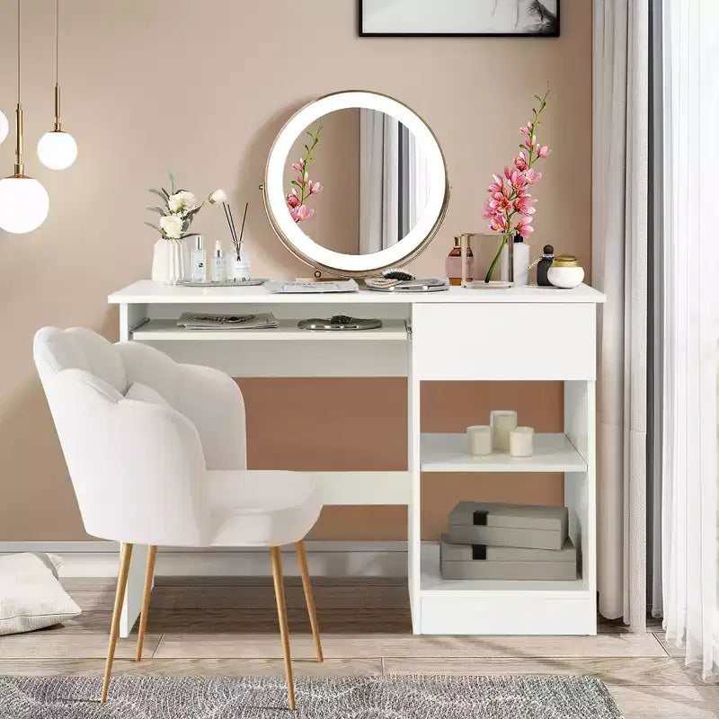 Bureau d'ordinateur, poste de travail de bureau à domicile, table d'étude pour ordinateur portable avec plateau coulissant pour clavier, tiroir, Noir/Blanc