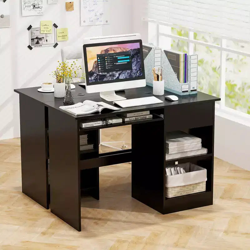 Bureau d'ordinateur, poste de travail de bureau à domicile, table d'étude pour ordinateur portable avec plateau coulissant pour clavier, tiroir, Noir/Blanc