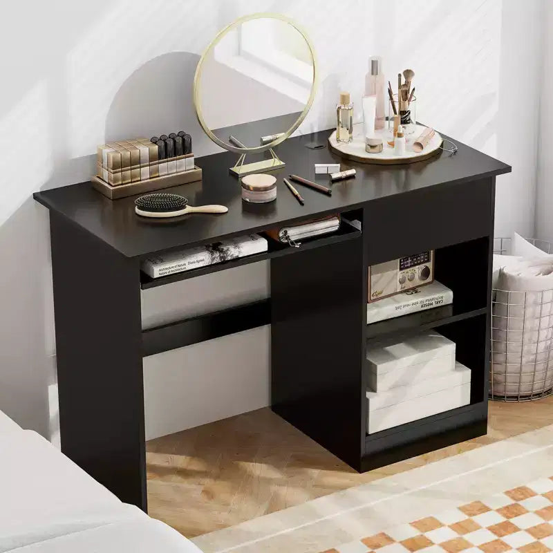 Bureau d'ordinateur, poste de travail de bureau à domicile, table d'étude pour ordinateur portable avec plateau coulissant pour clavier, tiroir, Noir/Blanc