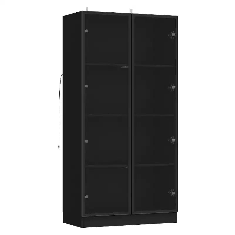Vitrine Meuble de Rangement Multiusage Bibliothèque avec Portes en Verre et Étagères Buffet Lumière LED