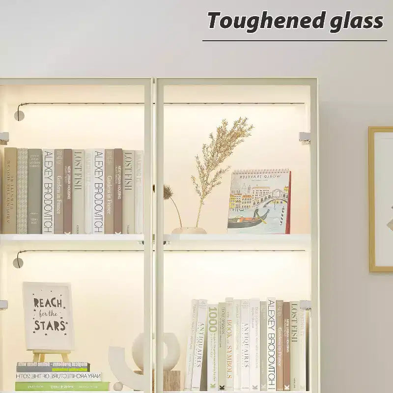 Vitrine Meuble de Rangement Multiusage Bibliothèque avec Portes en Verre et Étagères Buffet Lumière LED