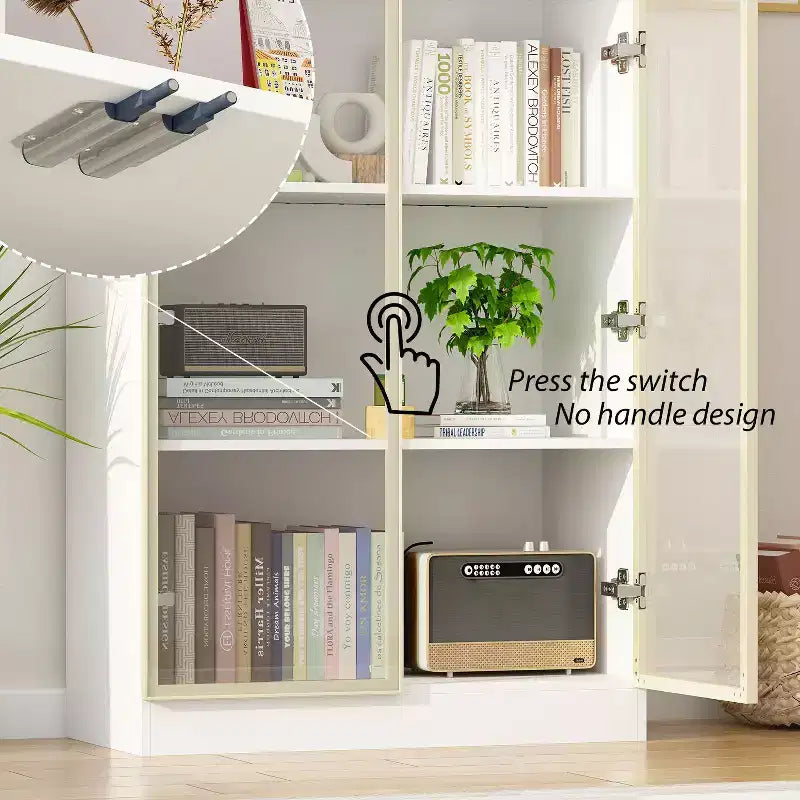 Vitrine Meuble de Rangement Multiusage Bibliothèque avec Portes en Verre et Étagères Buffet Lumière LED