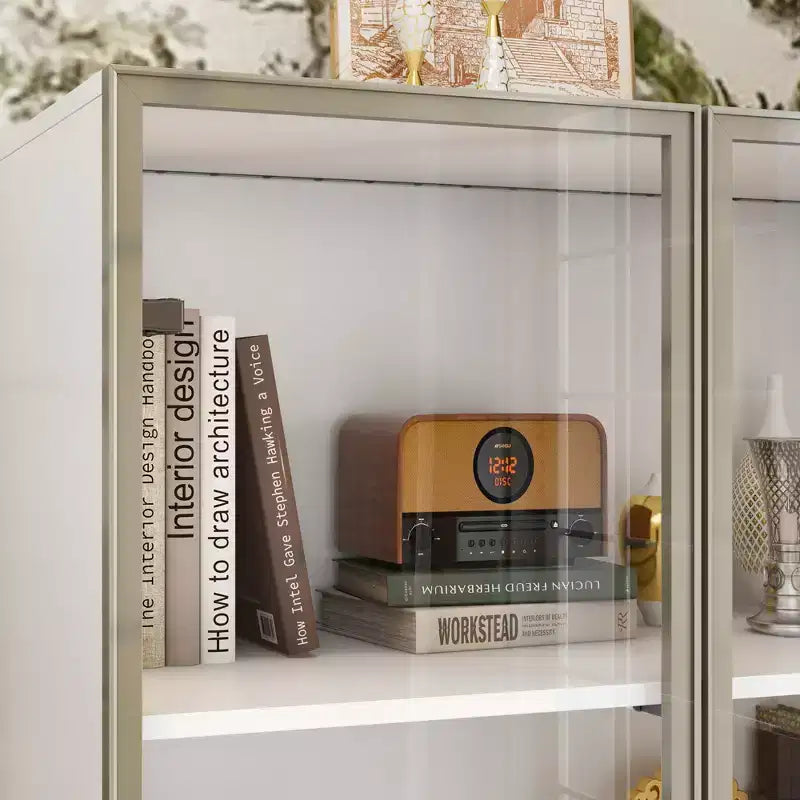 Vitrine Meuble de Rangement Multiusage Bibliothèque avec Portes en Verre et Étagères Buffet Lumière LED
