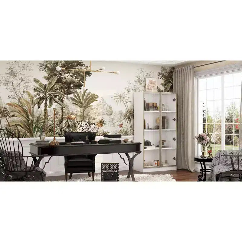 Vitrine Meuble de Rangement Multiusage Bibliothèque avec Portes en Verre et Étagères Buffet Lumière LED