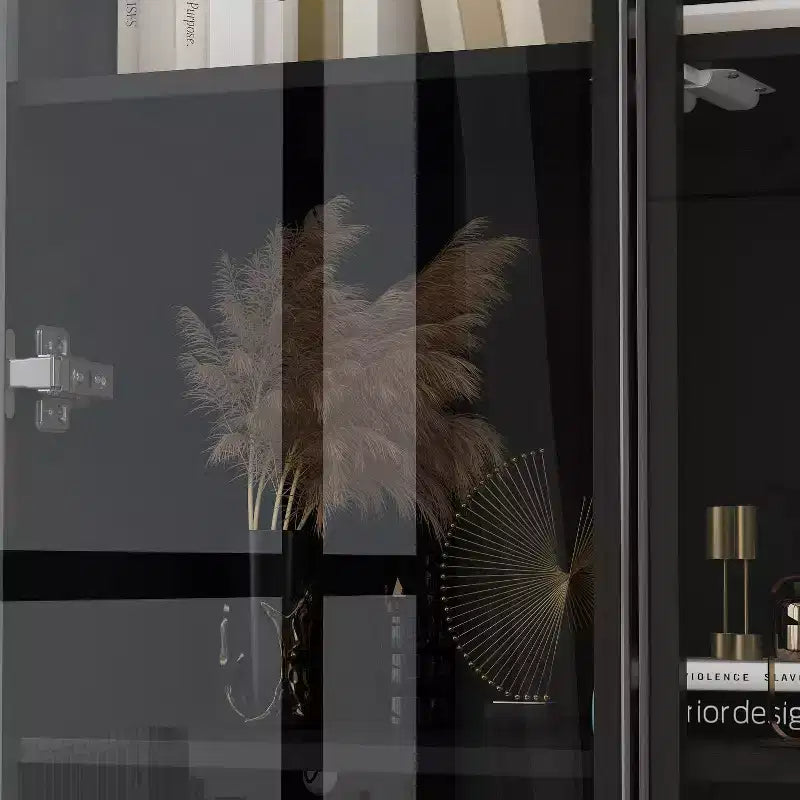 Vitrine Meuble de Rangement Multiusage Bibliothèque avec Portes en Verre et Étagères Buffet Lumière LED