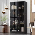 Vitrine Meuble de Rangement Multiusage Bibliothèque avec Portes en Verre et Étagères Buffet Lumière LED