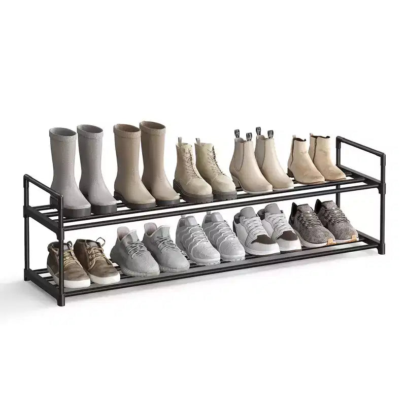 SONGMICS Shoe Rack, 2 Tier Shoe Organizer, Metal Shoe Storage Shelf for 12 Pairs of Shoes, Easy to Assemble, Entryway, Black