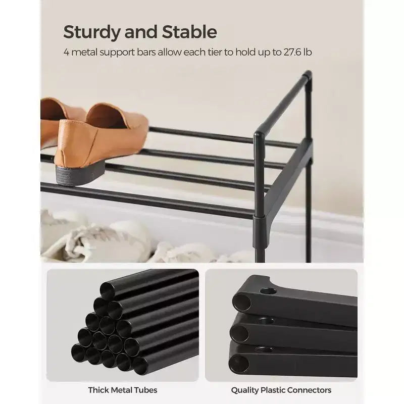 Étagère à chaussures, Organiseur de chaussures à 2 niveaux, Meuble de rangement pour 12 paires de chaussures, Facile à monter, Entrée, Noir