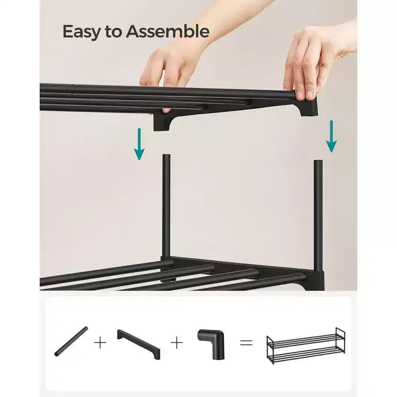 Étagère à chaussures, Organiseur de chaussures à 2 niveaux, Meuble de rangement pour 12 paires de chaussures, Facile à monter, Entrée, Noir