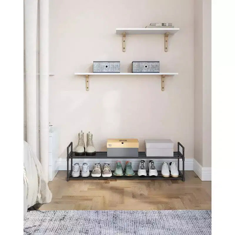 Étagère à chaussures, Organiseur de chaussures à 2 niveaux, Meuble de rangement pour 12 paires de chaussures, Facile à monter, Entrée, Noir