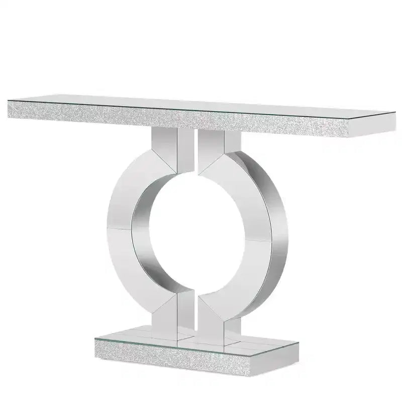 Lantine Modern 43 Mirrored Console Table with O-Shaped Base