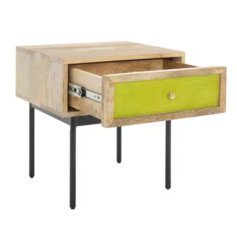 Table de chevet 1 tiroir Bahiti - NST9008 - Naturel/Noir - Safavieh