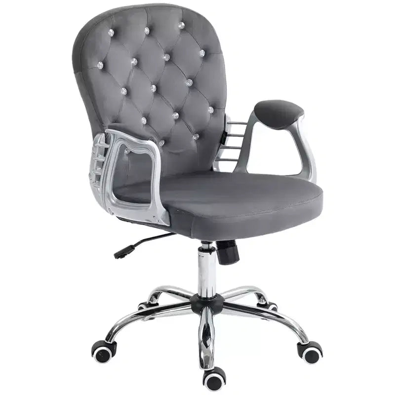 Chaise de bureau Vinsetto Vanity à dossier mi-haut, dossier capitonné, roues pivotantes, chaise de travail réglable en hauteur, confortable avec accoudoirs