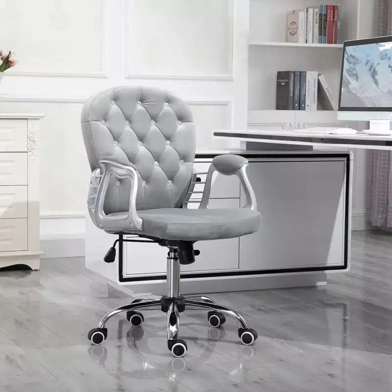 Chaise de bureau Vinsetto Vanity à dossier mi-haut, dossier capitonné, roues pivotantes, chaise de travail réglable en hauteur, confortable avec accoudoirs