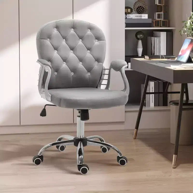 Chaise de bureau Vinsetto Vanity à dossier mi-haut, dossier capitonné, roues pivotantes, chaise de travail réglable en hauteur, confortable avec accoudoirs
