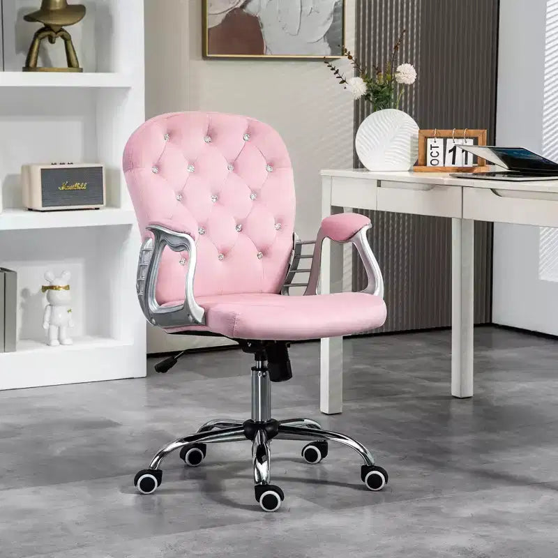 Chaise de bureau Vinsetto Vanity à dossier mi-haut, dossier capitonné, roues pivotantes, chaise de travail réglable en hauteur, confortable avec accoudoirs