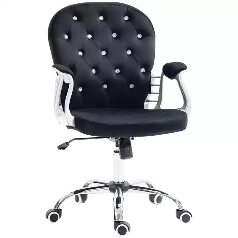 Chaise de bureau Vinsetto Vanity à dossier mi-haut, dossier capitonné, roues pivotantes, chaise de travail réglable en hauteur, confortable avec accoudoirs