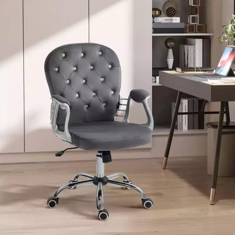 Chaise de bureau Vinsetto Vanity à dossier mi-haut, dossier capitonné, roues pivotantes, chaise de travail réglable en hauteur, confortable avec accoudoirs