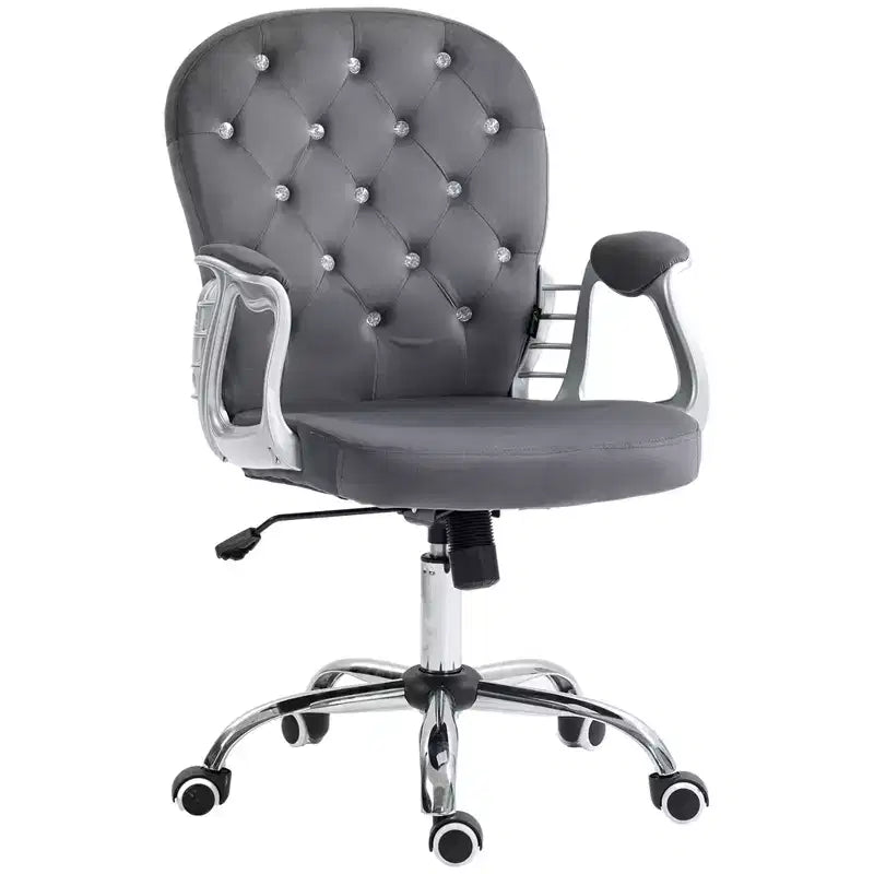 Chaise de bureau Vinsetto Vanity à dossier mi-haut, dossier capitonné, roues pivotantes, chaise de travail réglable en hauteur, confortable avec accoudoirs