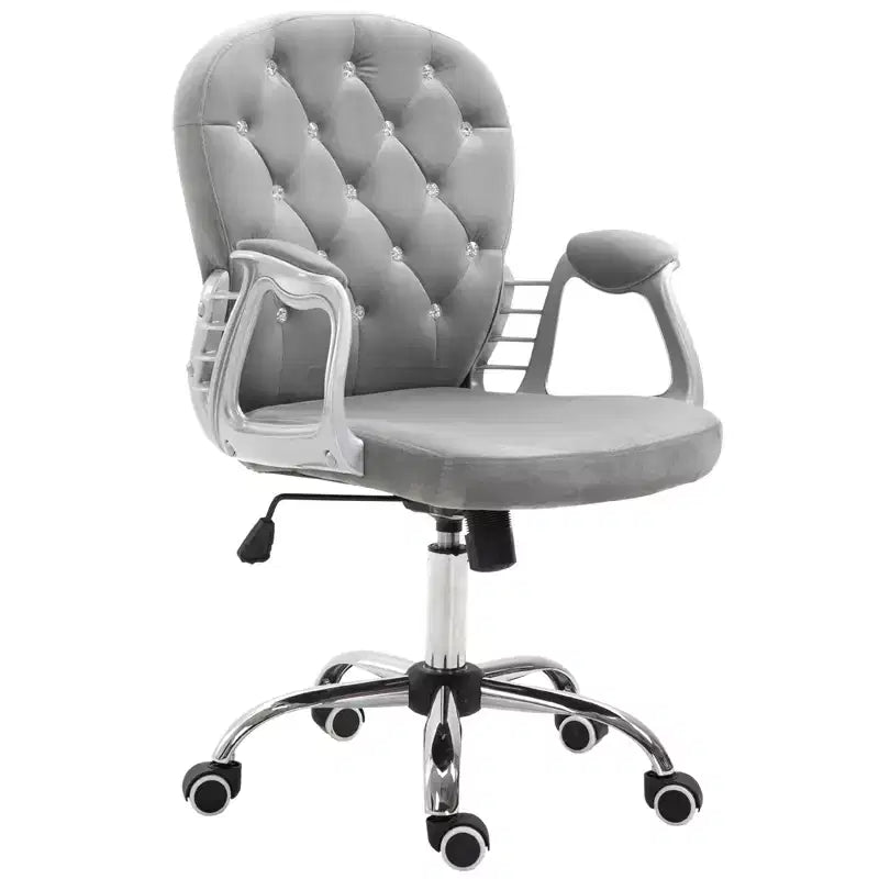 Chaise de bureau Vinsetto Vanity à dossier mi-haut, dossier capitonné, roues pivotantes, chaise de travail réglable en hauteur, confortable avec accoudoirs