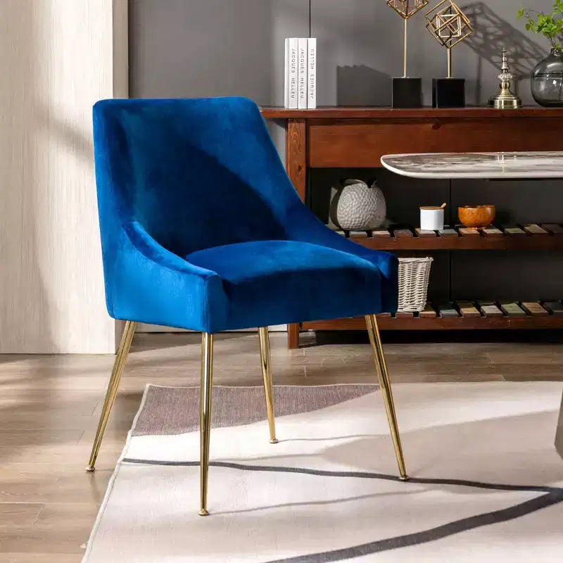 Fauteuil d'appoint en velours capitonné avec pieds en métal