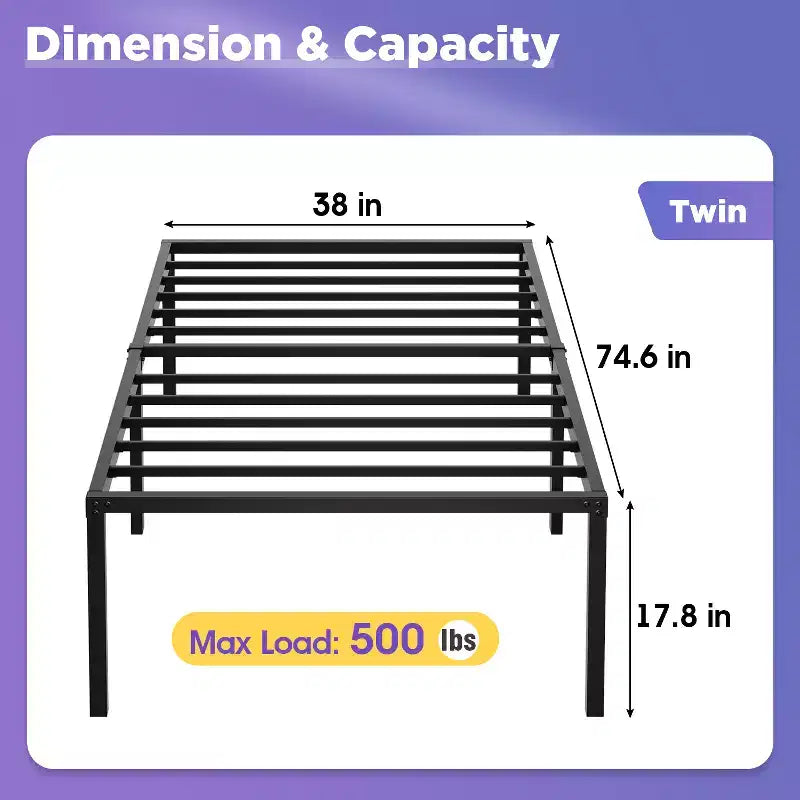 Cadre de lit plateforme en métal de 18 pouces de haut avec un espace de rangement maximal sous le cadre de lit robuste, sans sommier requis, silencieux