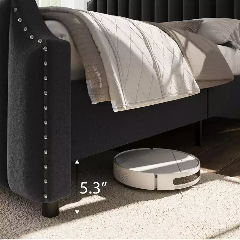 Cadre de lit plateforme avec tête de lit de 50,2 po, tapissée de velours avec tête de lit touffetée à canaux verticaux, aucun sommier tapissier requis