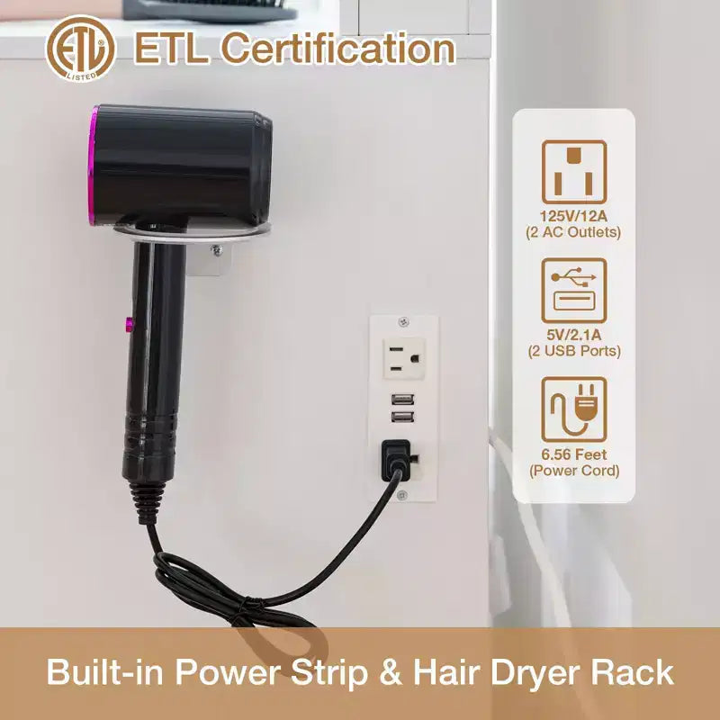 Coiffeuse Maquillage avec Station de Recharge et Étagères de Rangement Blanche Deux Commodes