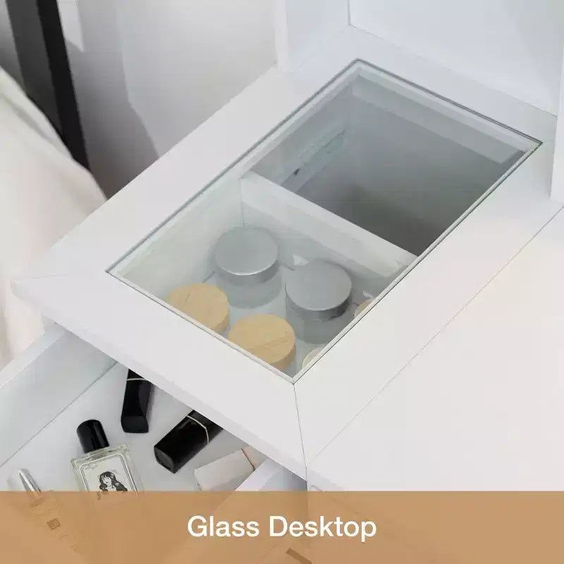 Coiffeuse Maquillage avec Station de Recharge et Étagères de Rangement Blanche Deux Commodes
