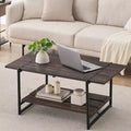 2-Tier Farmhouse 41'' Large Wood Coffee Table with Shelf -Modern Rustic Metal Rectangle Center Living Room