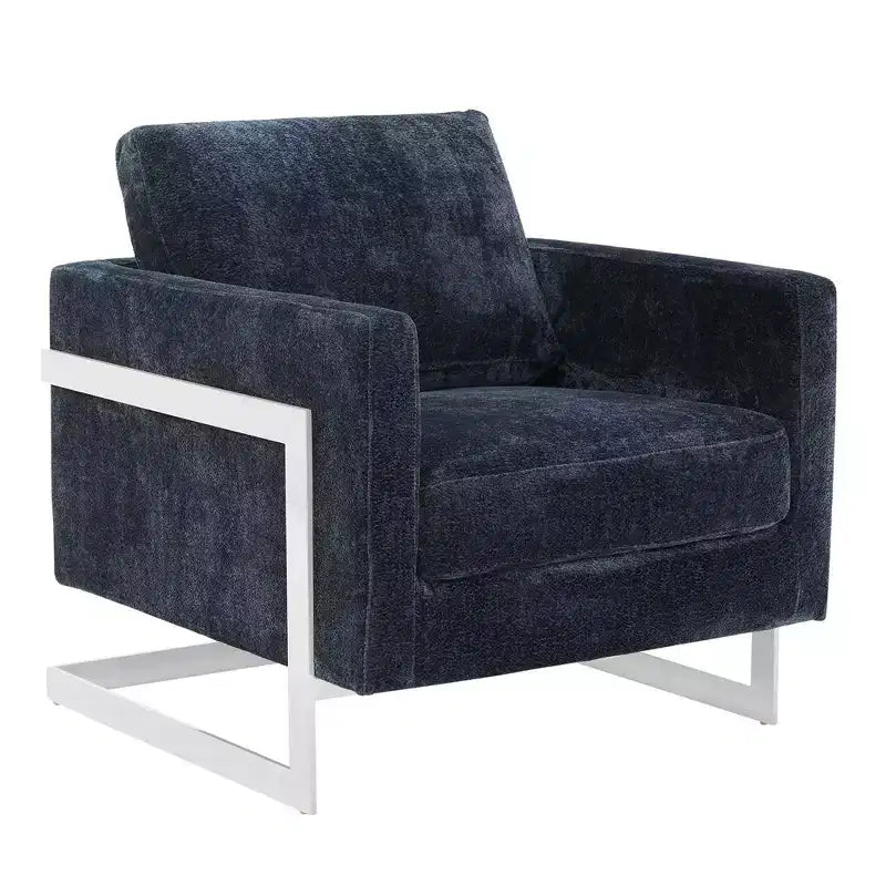 LeisureMod Boucle Accent Chair Upholstered Single Seater Sofa with Stainless-Steel Base