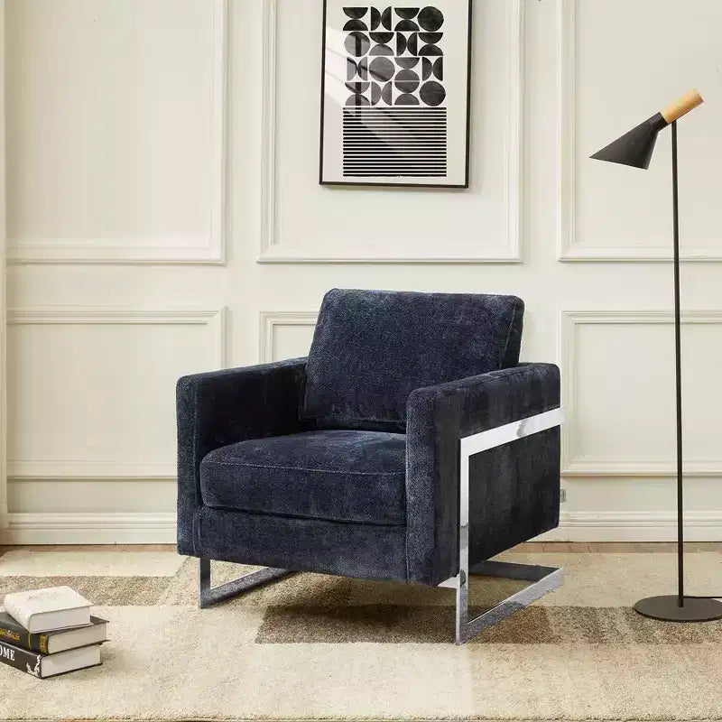 Fauteuil d'appoint en bouclette, canapé individuel rembourré avec base en acier inoxydable